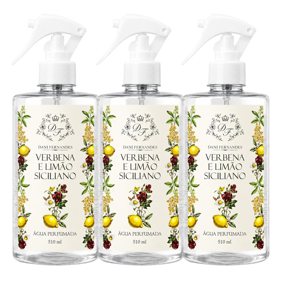 Kit 3 Água Perfumada Aromatizada Verbena Limão Siciliano 510ml Dani Fernandes Perfume Roupas Lençol