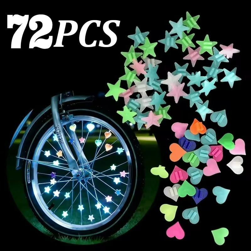 Contas De Raios De Bicicleta Que Brilham No Escuro-Decoração De Rodas Em Formato De Estrela E Coração-Clipes Luminosos P