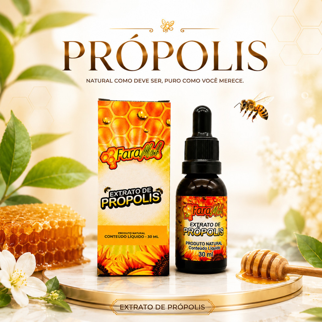 Extrato de Própolis Faramel 30ml Produto Natural com Conta-Gotas Uso Diário