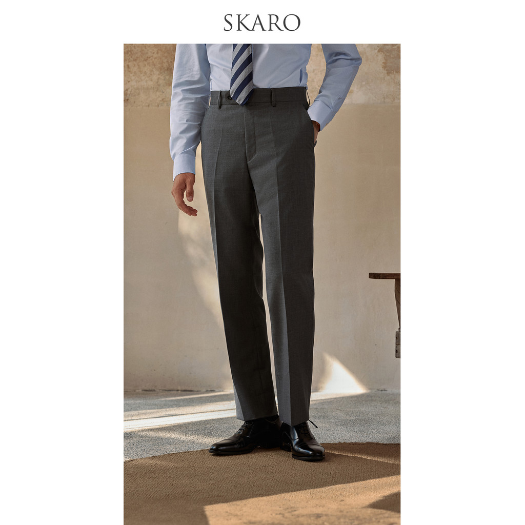 [Versão alta] Calça masculina SKARO cinza, roupa Formal de negócios, antirrugas, justa, de lã