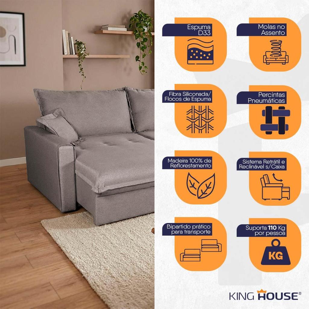 Sofá Cama Lume Sem Caixa 1,90m Linho Marrom - King House · foto 2