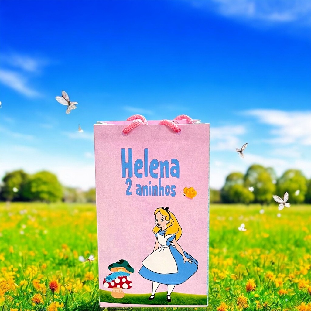 Sacolinhas Personalizado Alice No País Das Maravilhas Com Nome e Idade Sacolas Surpresa Festa  Personalizadas