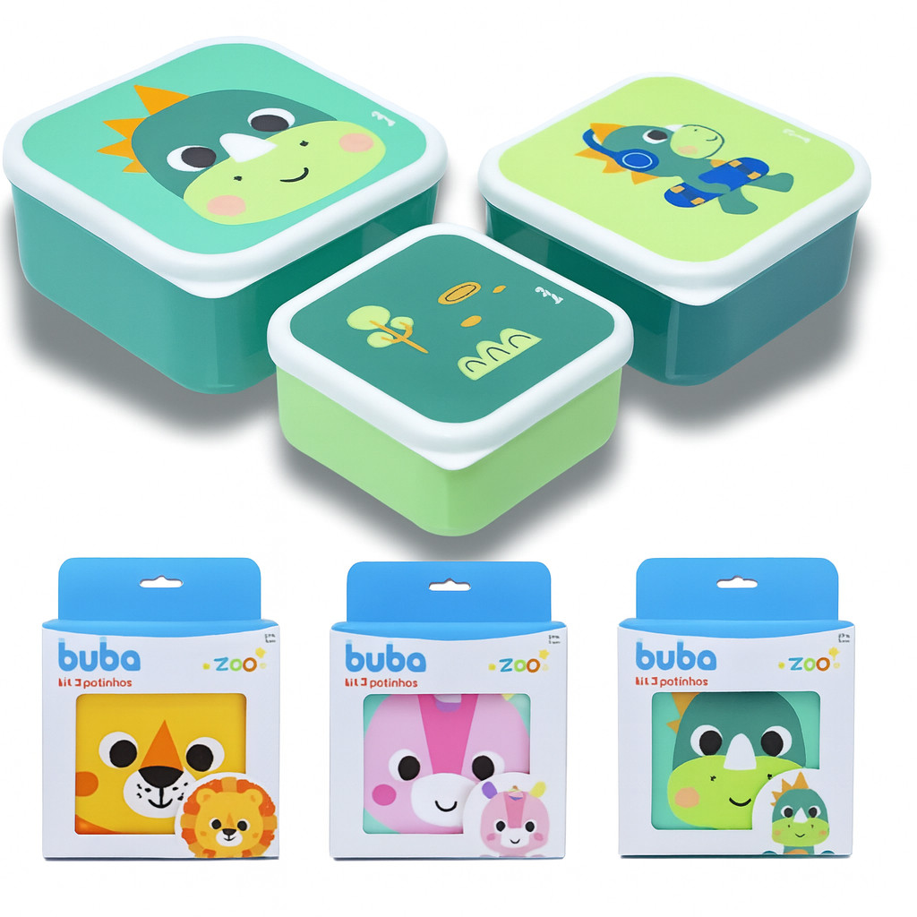 Kit 3 Potes Buba Lancheira Porta Lanche Bebe Infantil Potinho Papinha Frutinhas Bebê Menino Menina