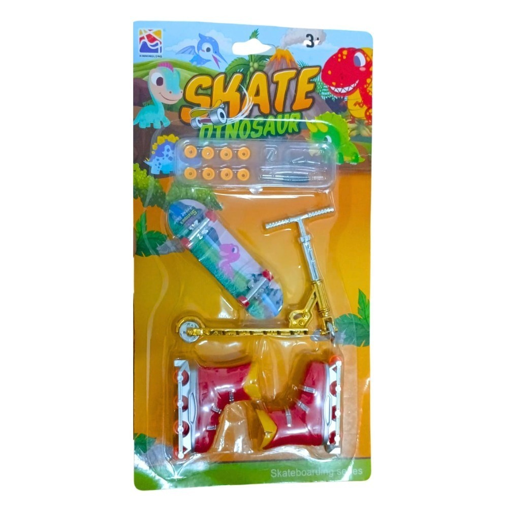 Kit Skate de Dedo Dinosaur com Patins e Patinete Miniatura – Brinquedo Infantil