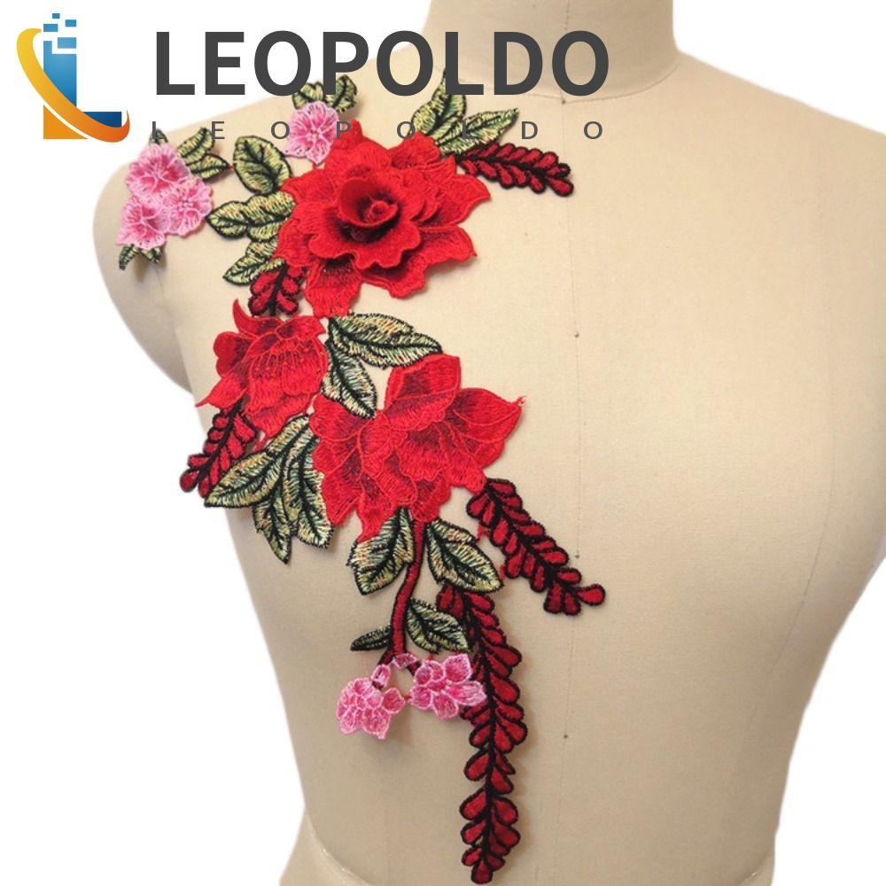 LEOPOLDO Patch 3D Requintado Emblema Costura De Vestuário Rosa Peônia Flor Bordado