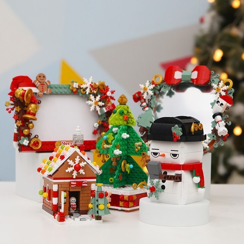 Jiaqi compatível Lego árvore de natal caixa de música Desktop boneco de neve montado blocos de construção presentes do f