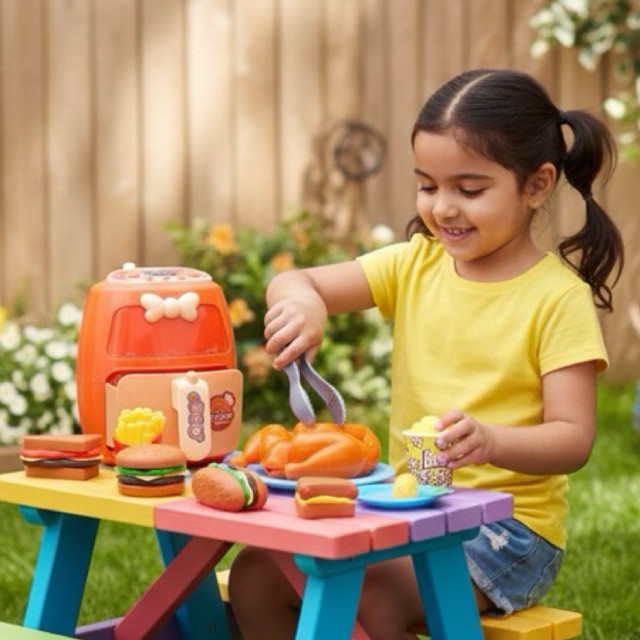 Airfryer Brinquedo Infantil Luz Comidinhas Faz de Conta Educativo