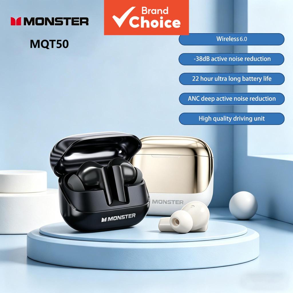 Fones de ouvido Monster MQT50 TWS, sem fio, Bluetooth gamer, HiFi estéreo, redução de ruído, controle por toque,