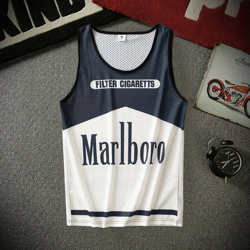 T na moda Retro Marlboro impresso Casual colete masculino malha basquete esportes colete solto tamanho grande moletom de