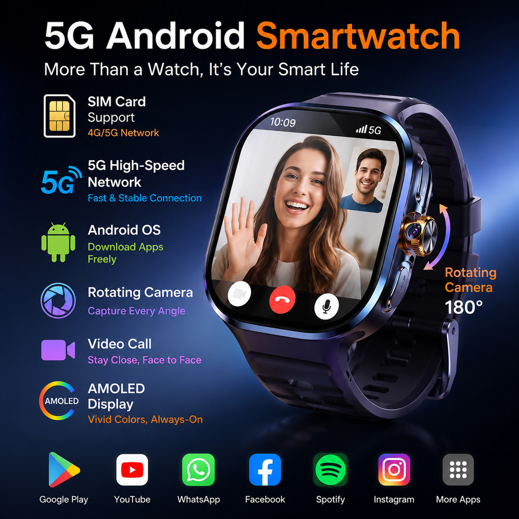 Smartwatch Relógio Inteligente M99 Com Slot SIM E WiFi 5G/4G Android Sistema Duplo Câmera Bluetooth À Prova D'água Para 