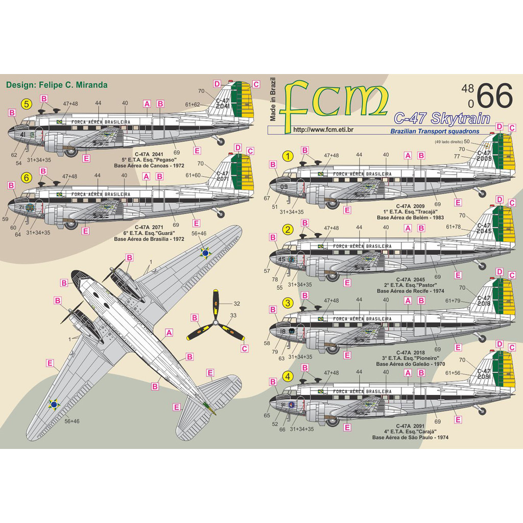 Decalque Fcm Avião C-47 Skytrain Fab 1/48 48066 Decal