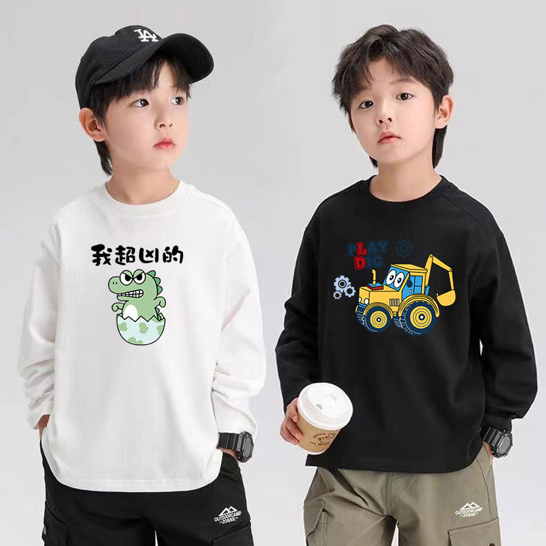 Meninos puro algodão manga comprida camiseta 2025 primavera outono novo estilo bebê solto estilo ocidental camiseta médi