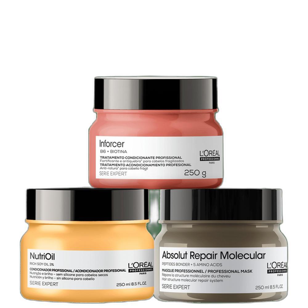 Kit L'Oréal Professionnel Absolut Repair Molecular + NutriOil + Inforcer Masks (3 Produtos)
