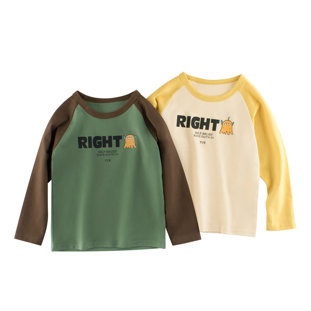 27 crianças roupas infantis de algodão puro primavera camiseta de fundo meninos de manga comprida versão coreana carta d