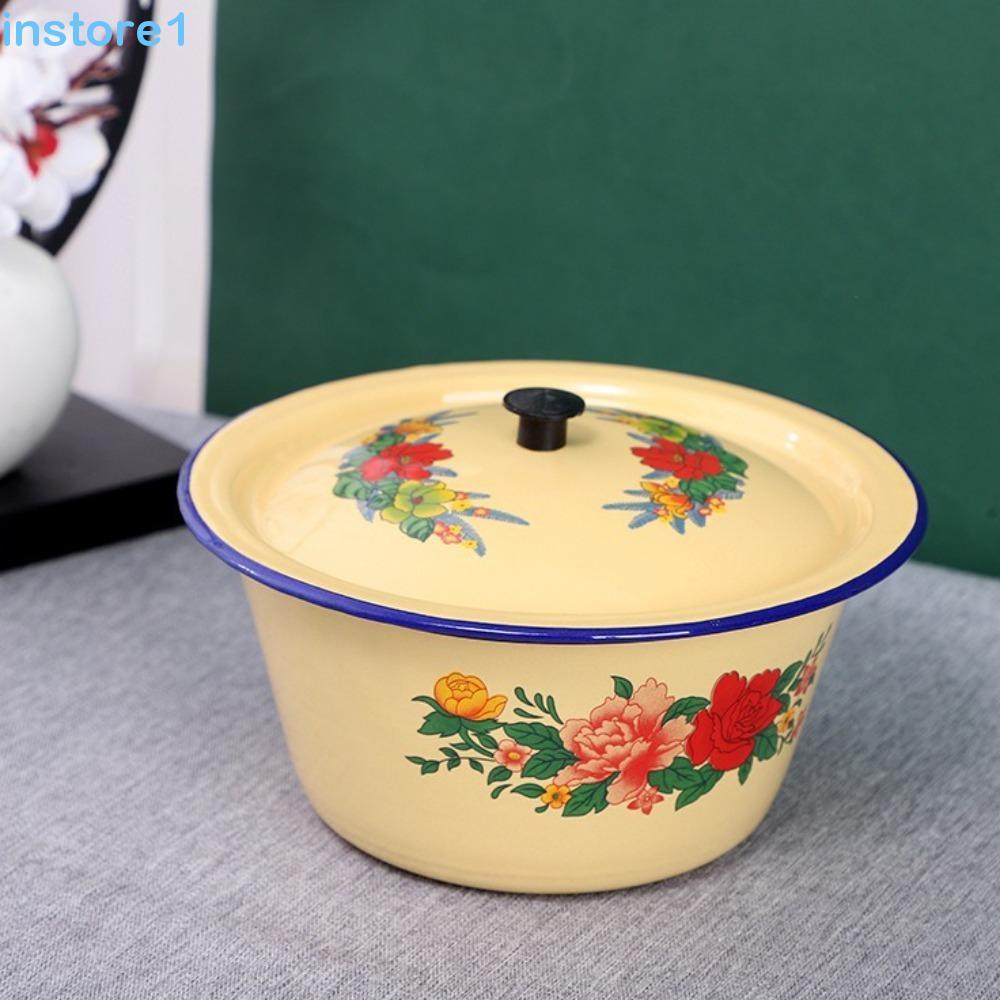 Tigelas Esmaltadas INSTORE , Com Tampa , Bacia De Bolo De Morango Vintage , Pote De Banha Amarela Padrão Aleatório À Pro