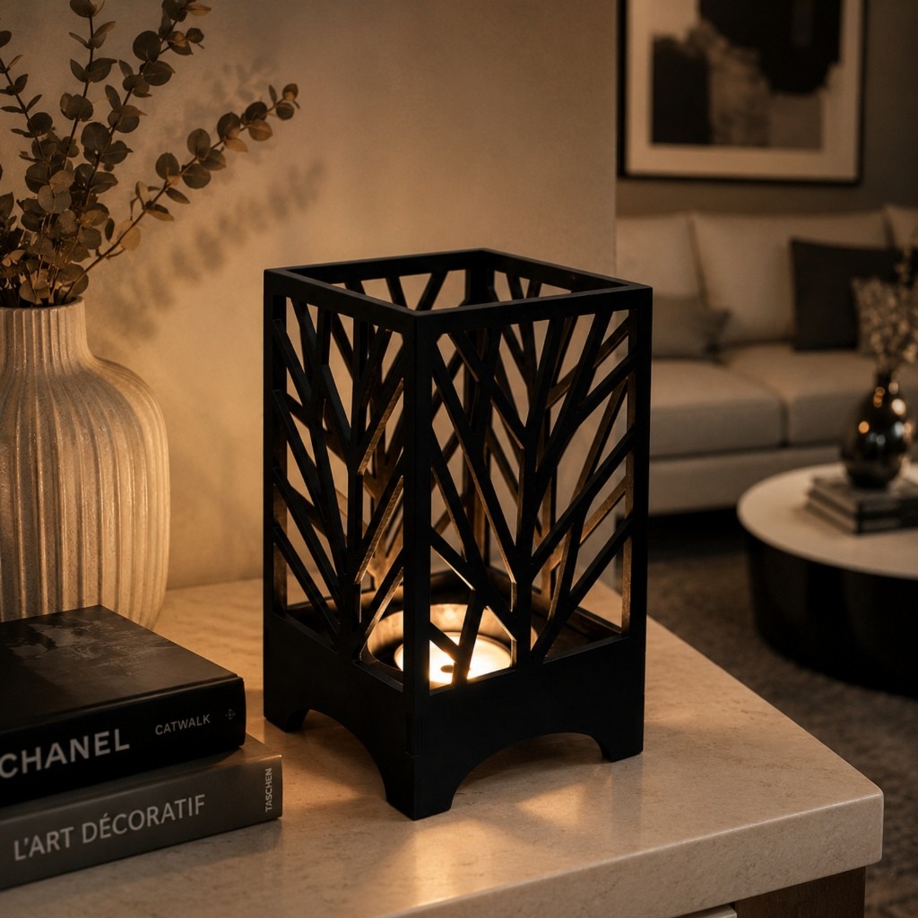 Abajur de Mesa Arabesco Luminária Cubo para Sala e Quarto Preto com Tomada