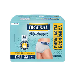 Roupa Íntima Descartável Unissex Bigfral Moviment P/M 32 Unidades Embalagem Econômica