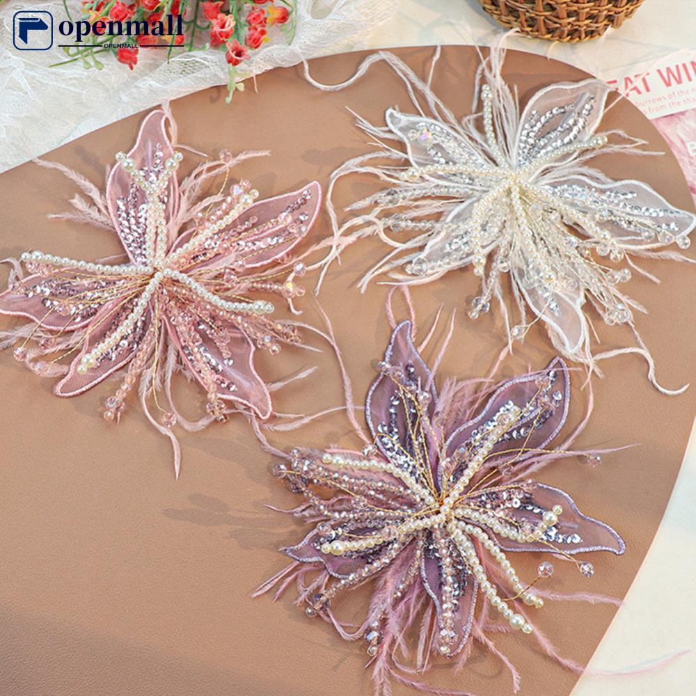 OMALL Pena Etéreo Pérola 3D Organza Flor Patch Fio Torcido Renda Cravejada Remendo Feito À Mão Para Acessórios De Roupas