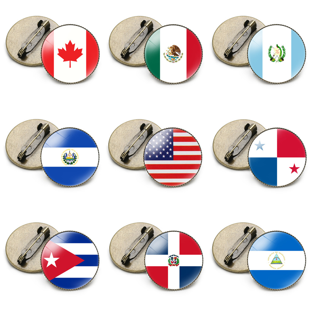 América Do Norte , Broche Retrô De Bandeira Redondo , Estados Unidos , México , Canadá , Cuba , Guatemala , El Salvador