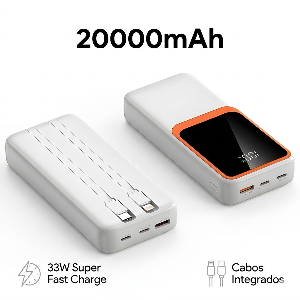 Carregador portátil de bateria externa, 20000mAh, turbo, 33W