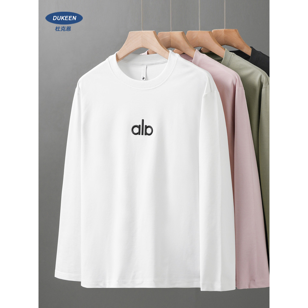 Dukeen carta pesada bordado de manga comprida camiseta masculina primavera outono estilo americano Street Wear em torno 