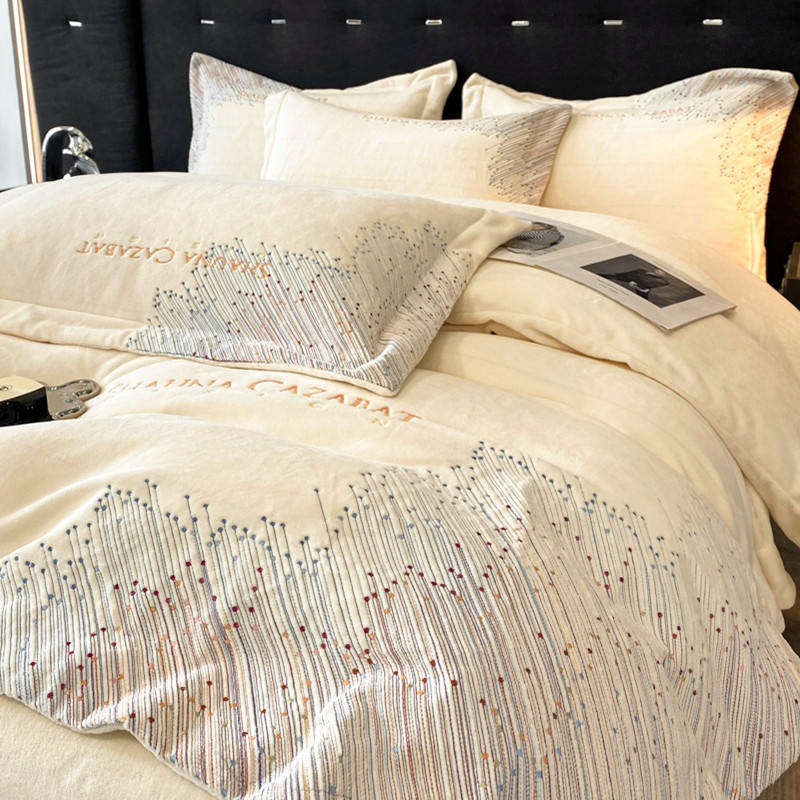 Cama de lã de leite conjunto de quatro peças 2023 novo estilo inverno velo engrossado Coral velo inverno flanela lençol 