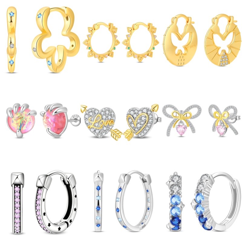 Brincos femininos S925 prata ouro em forma de flor brincos coração bloqueio brincos coração arco brincos presente