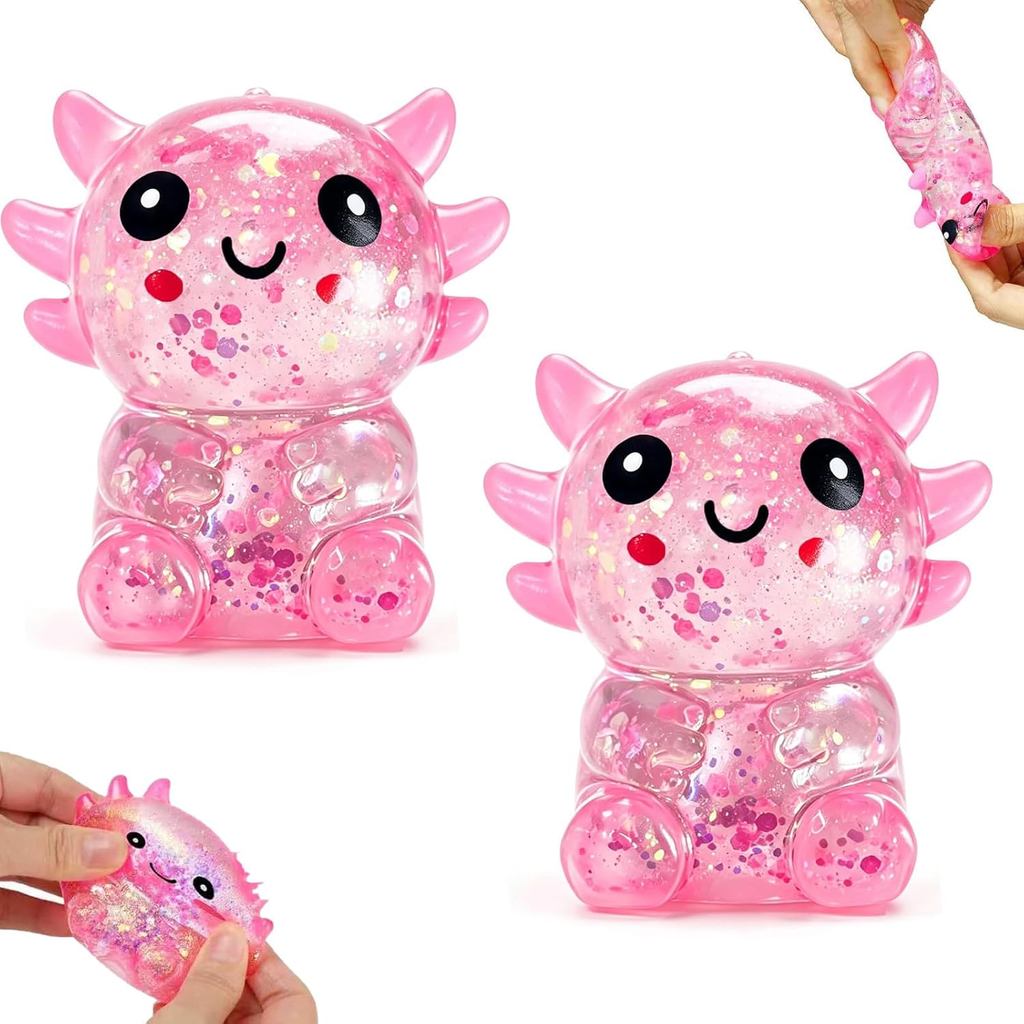 2 Peças de Axolote Brilhante Squishy, Brinquedo Antiestresse Squishy de Axolote, Brinquedo de Apertar de Retorno Lento,