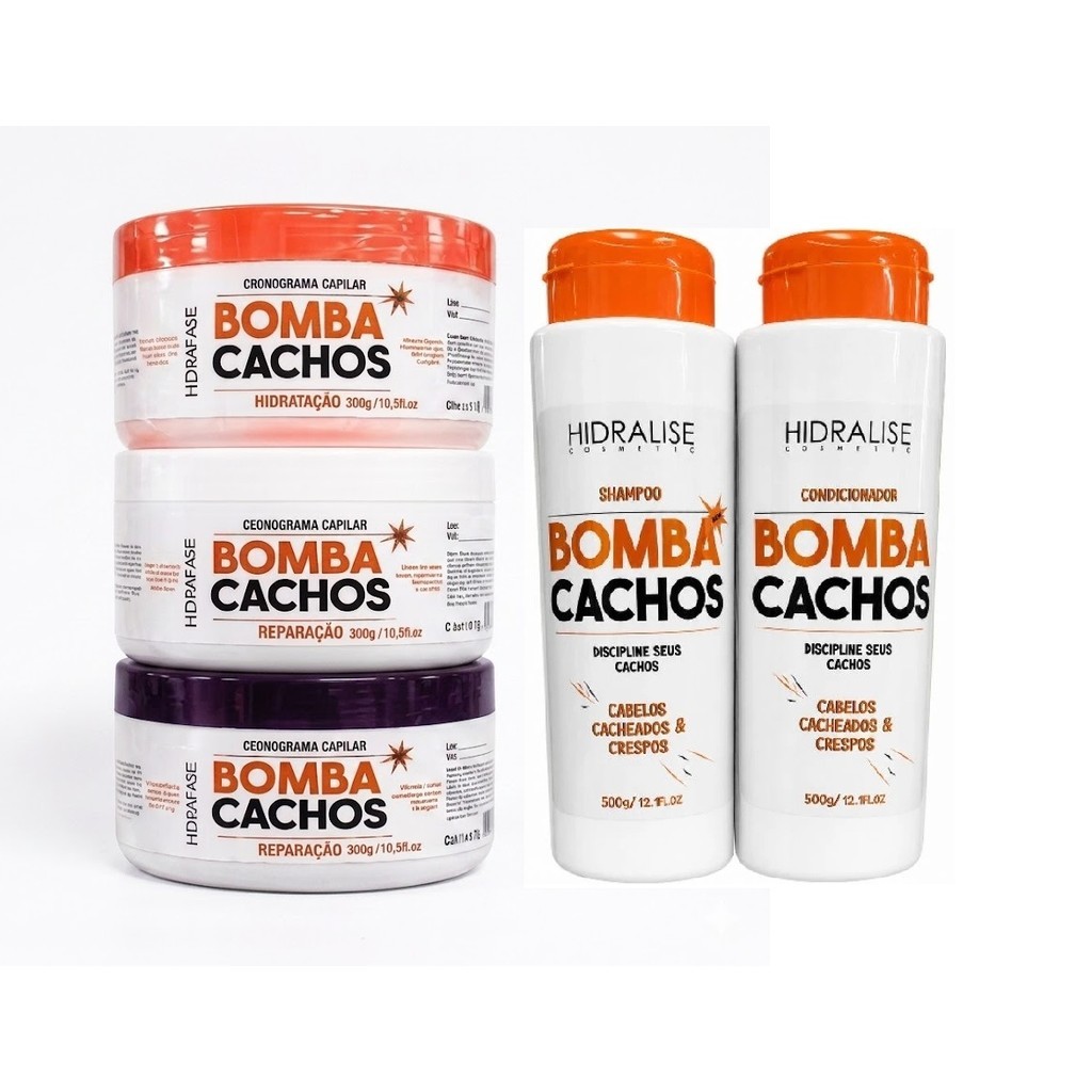 Kit Tratamento Bomba Cachos Hidralise Shampoo + Condicionador + Máscaras