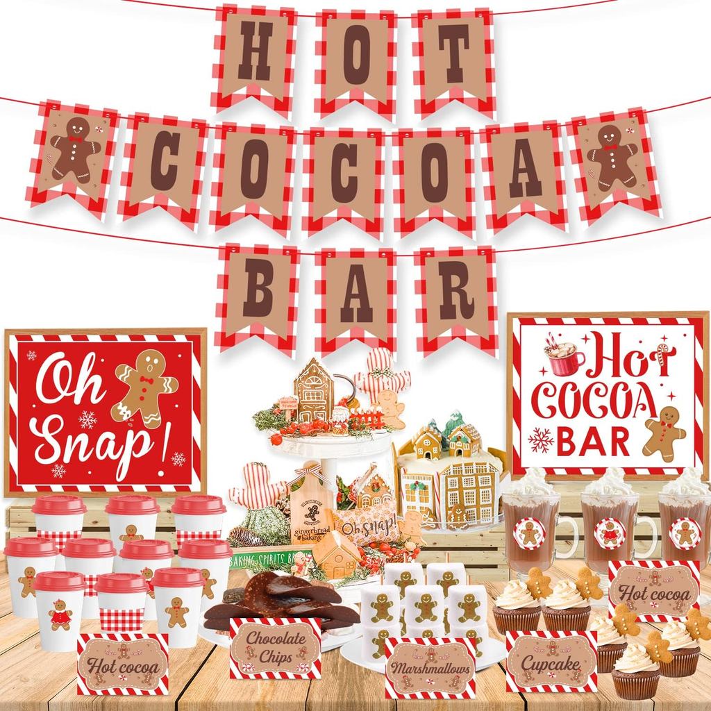Kit de Decoração para Bar de Chocolate Quente, Tema Boneco de Gengibre, Faixa para Bar de Chocolate Quente, Suprimentos