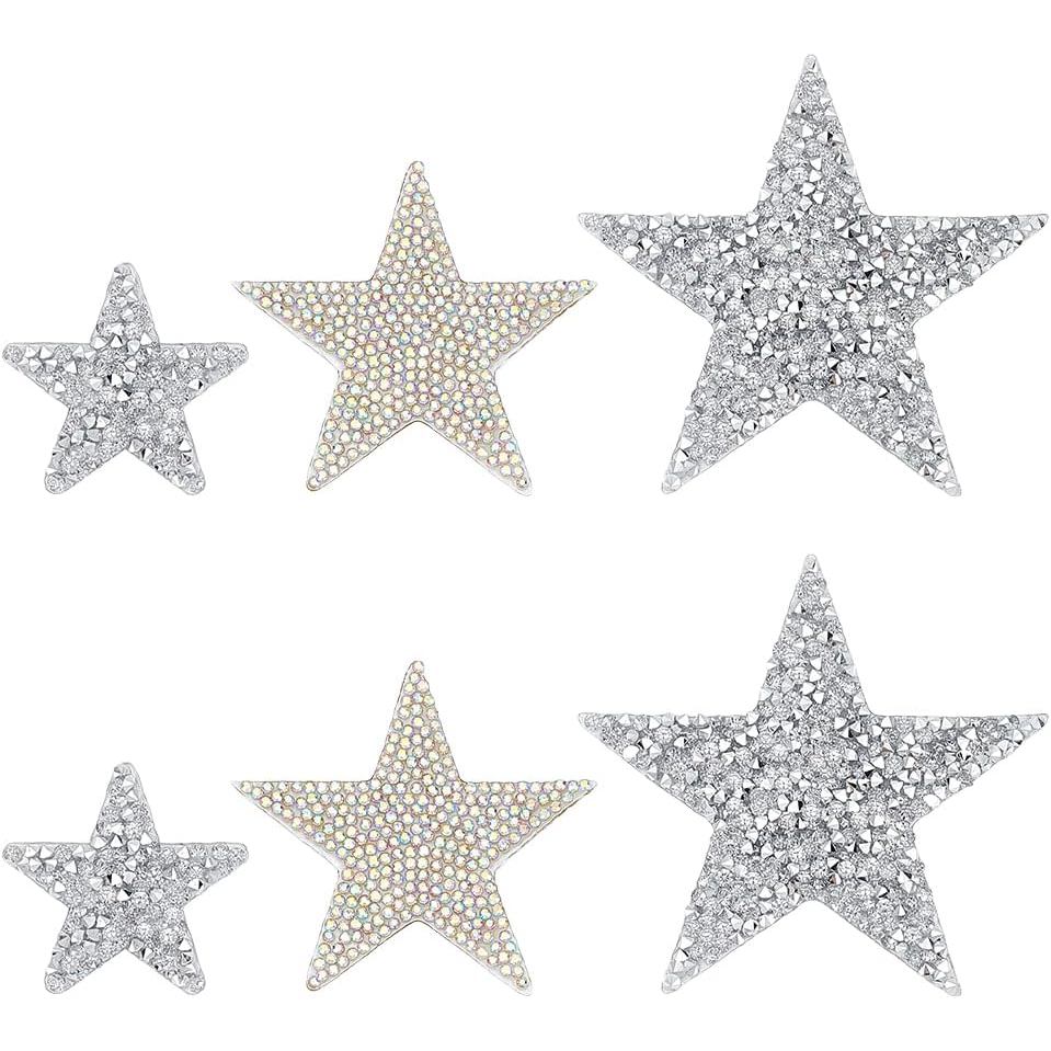 PH PandaHall Patches de Estrela 6 peças 3 Tamanhos Patches Termocolantes Estrela Cristal Brilhante com Strass Adesivos P