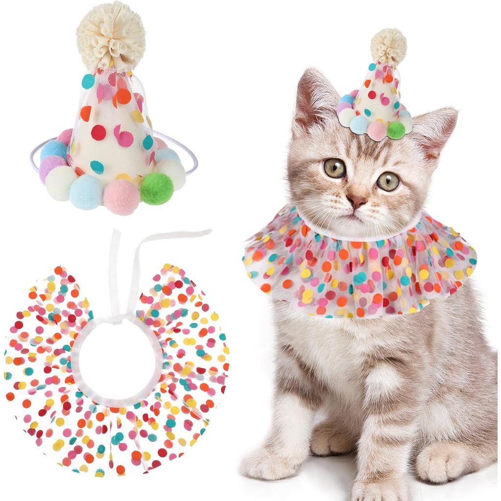 Chapéu de Aniversário para Gato, Conjunto de Acessórios com Bandana e Lenço, Chapéu de Festa, Fantasias para Cães, Lenço