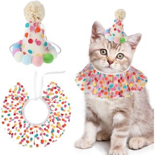 Chapéu de Aniversário para Gato, Conjunto de Acessórios com Bandana e Lenço, Chapéu de Festa, Fantasias para Cães, Lenço