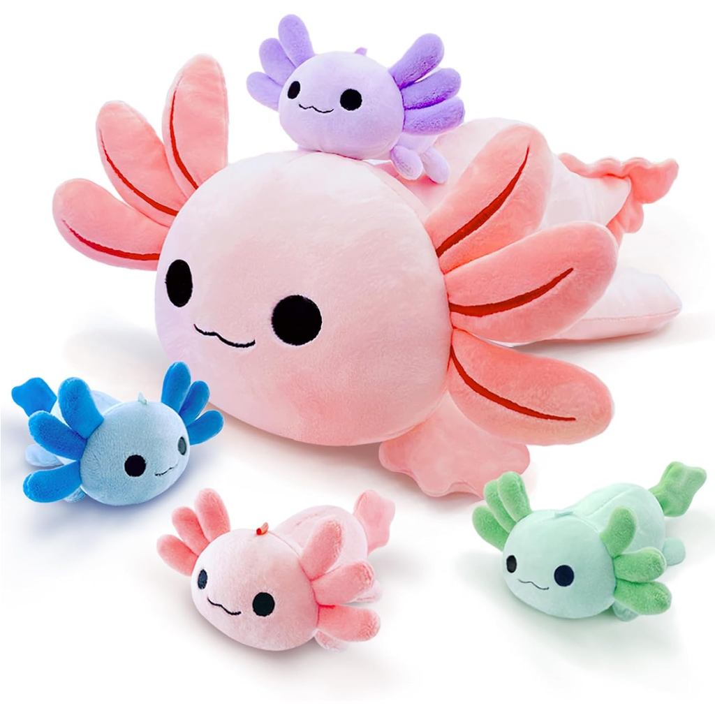 Pelúcia de Axolote, Adorável Pelúcia de Mãe Axolote com 4 Filhotes de Axolote na Barriga, Brinquedo de Pelúcia Kawaii de
