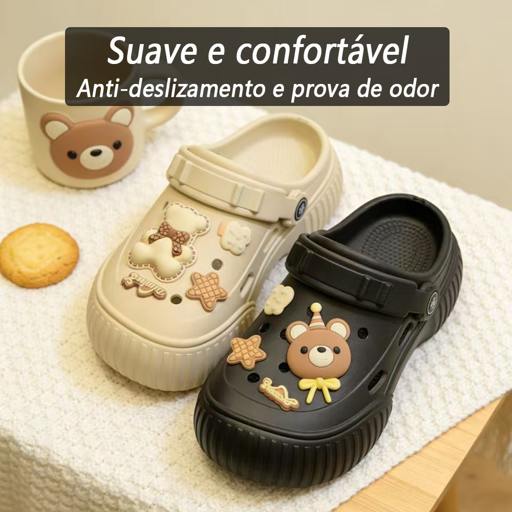 Babuche Feminina Plataforma Sola Grossa Leve e Confortável para Passeio e Uso Diário Sandália Clog Feminina