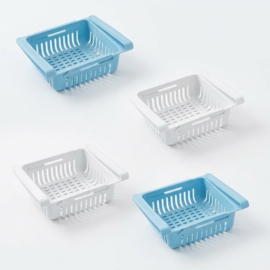 Kit 4 Organizador de Geladeira Gaveta Retrátil Multiuso Ajustável Porta Frutas Legumes