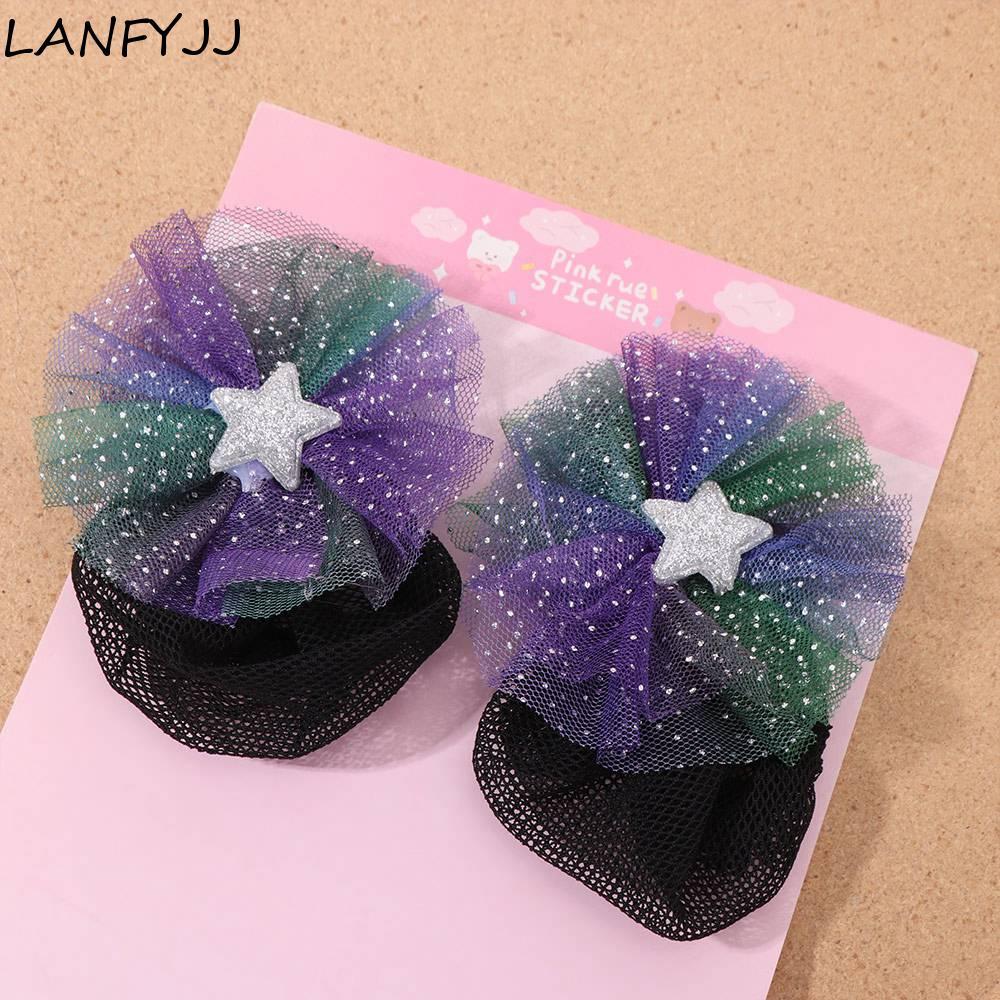LANFYJJ Rede De Cabelo De Balé , 2 Peças , Clipe De Primavera , Arco De Estrela , Elástica Para Meninas , Dança De Patin