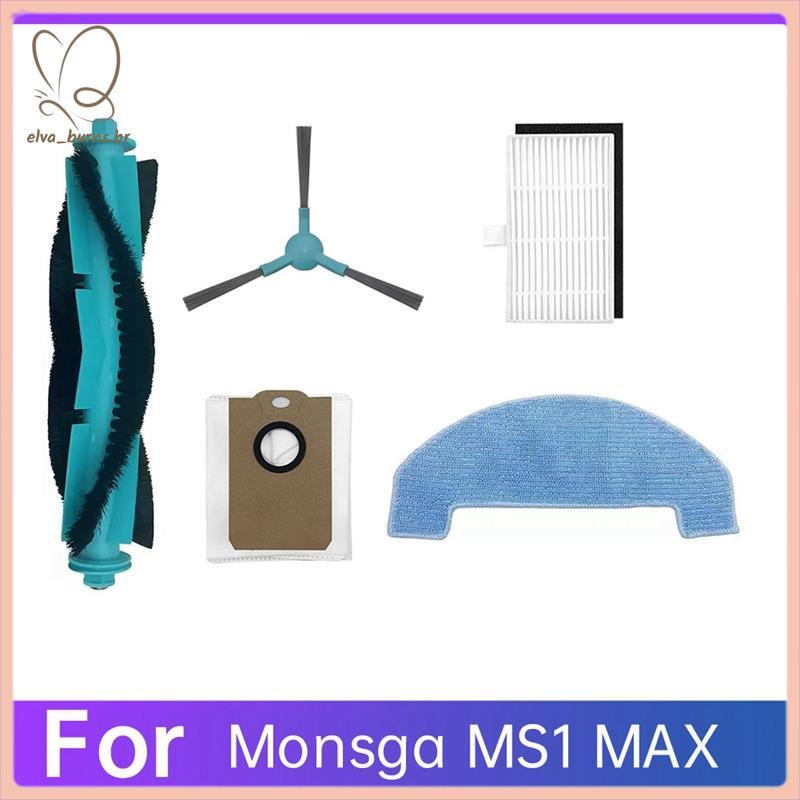 [elva_burns.br] 5 Pcs Escova Principal Saco De Pó Lateral Mop Filtro De Pano Para MONSGA MS1 MAX Robô Aspirador Acessóri