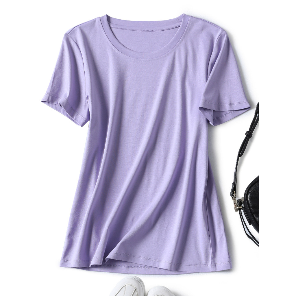 Dupla face mercerizado algodão manga curta camiseta feminina violeta puro algodão meia manga pequena camisa 2026 verão f