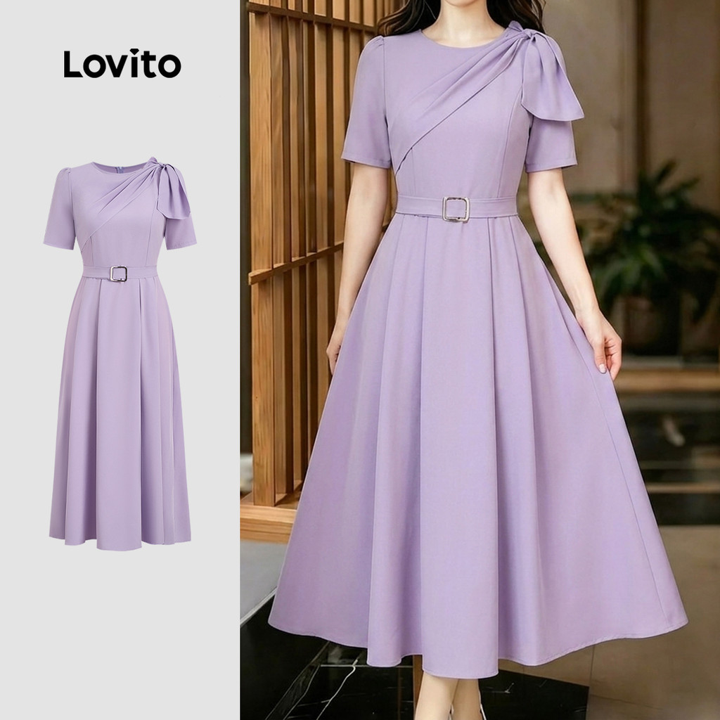 Lovito Vestido Elegante Assimétrico com Cinto Vestido Roxo de Primavera/verão para mulheres LK5EDD433