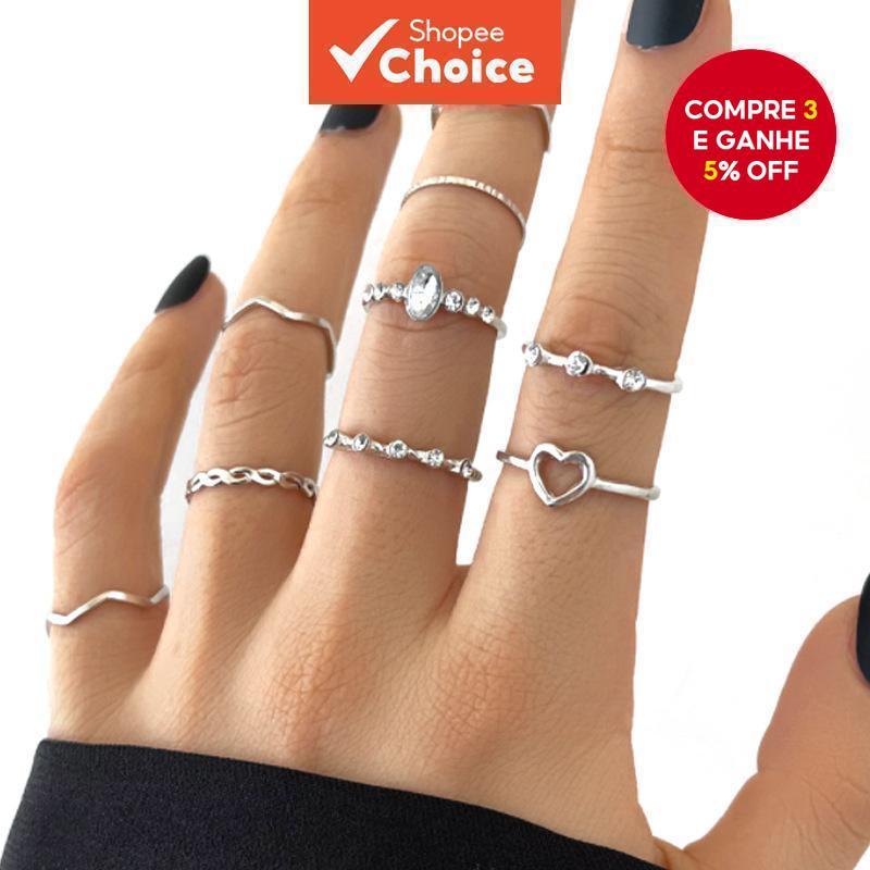 Conjunto De Anéis Minimalistas De Coração Brilhante , 9 Peças , Joias Da Moda Para Mulheres , Presente Moderno Ela