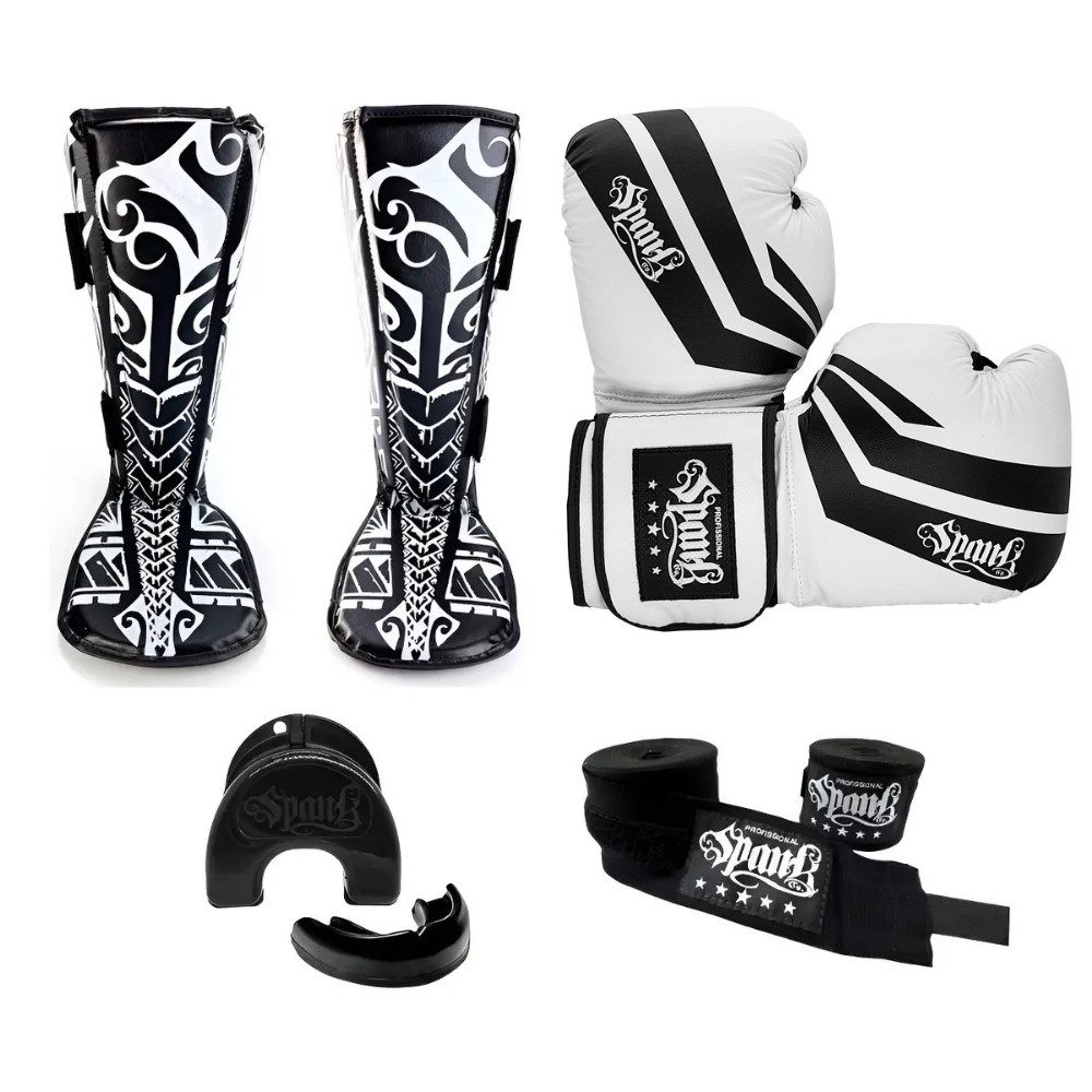 Kit Luva De Muay thai  Comfy Spank Protetor Bucal Bandagem e caneleira