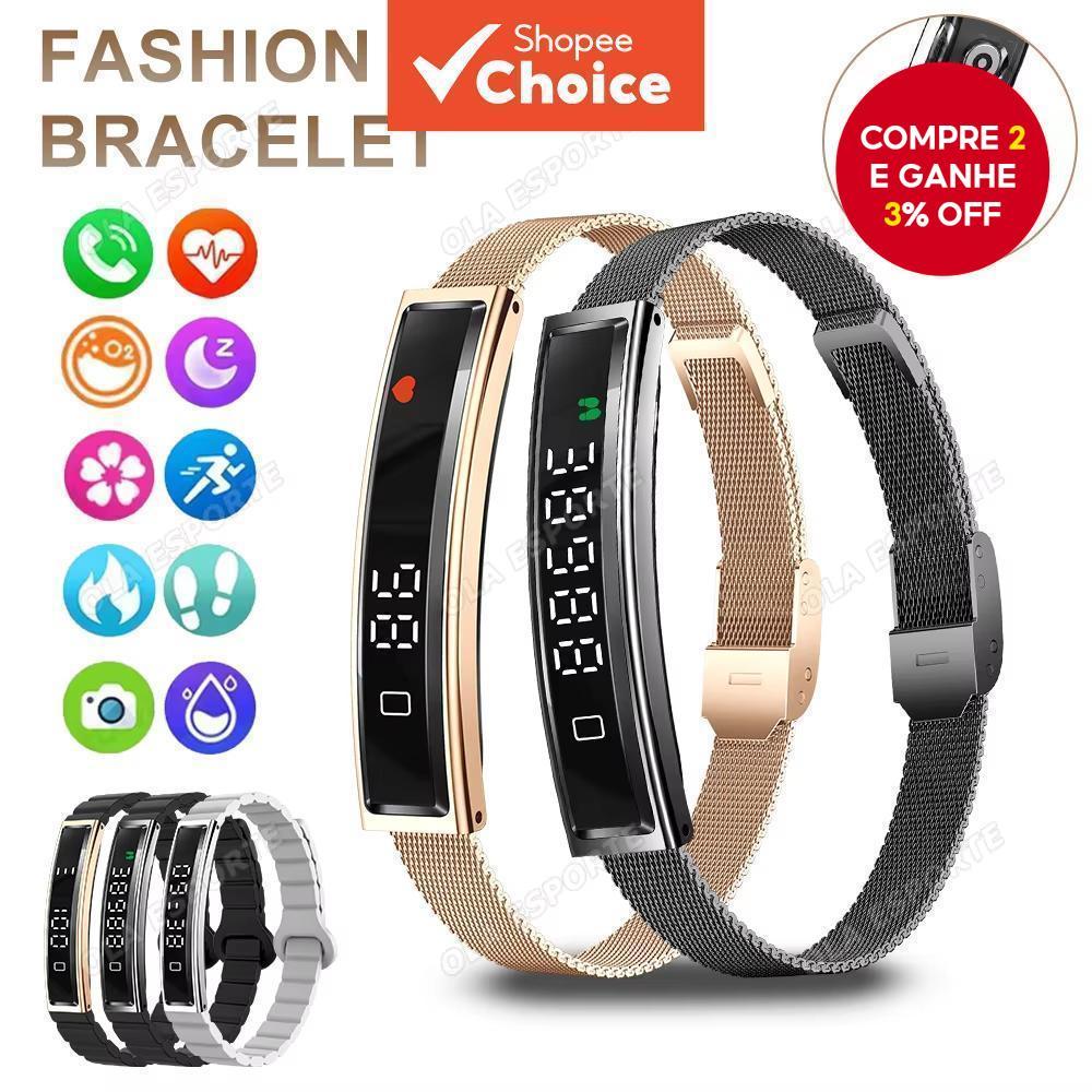 Tela de exibição LED Pulseira Inteligente para Homens e Mulheres Monitoramento de Frequência Cardíaca 24 horas