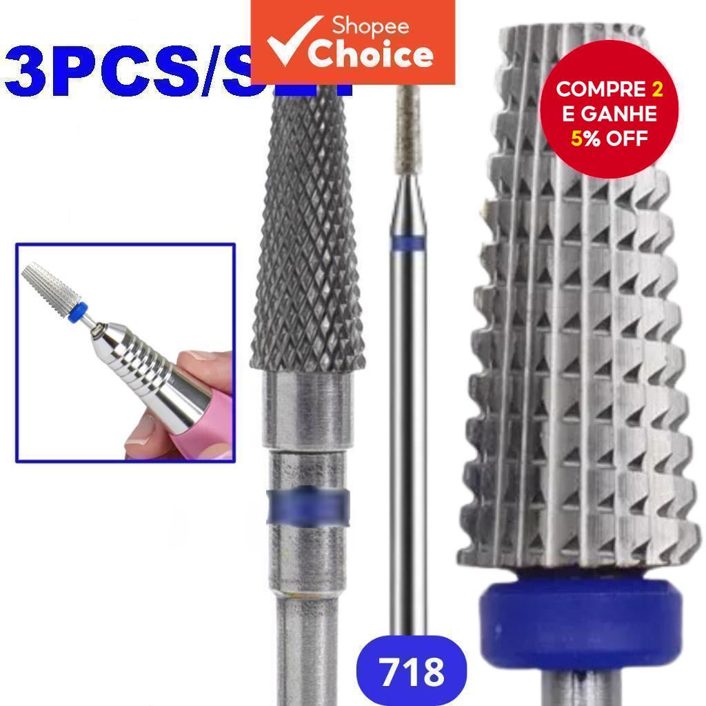 Kit de 3 peças/conjunto: Brocas de Tungstênio Profissionais para Removedor de Esmalte em Gel, para Ferramentas de