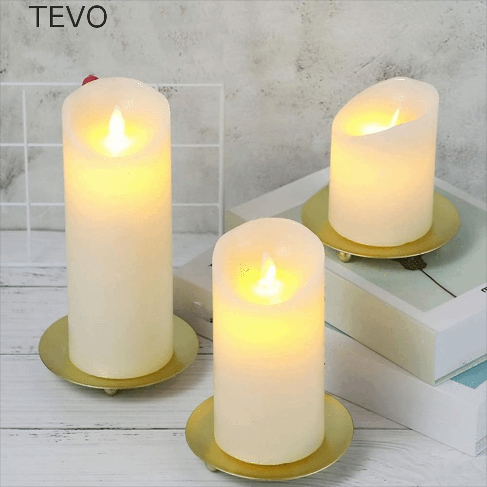 Placa De Metal De Pilar TEVO , Suporte De Vela Decorativo De Ferro Dourado , Banquete De Bandeja De Base Preta Redonda