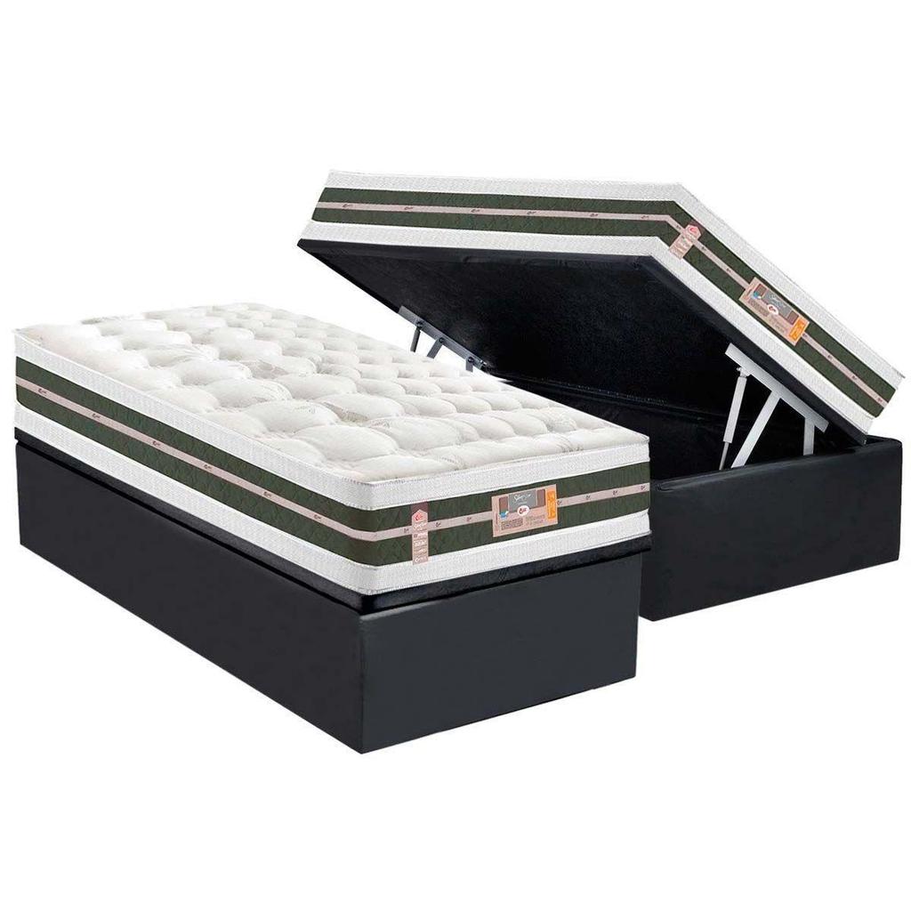 Cama Box Baú Solteiro: Colchão Molas Ensacadas Castor Pocket Silver Star Air Max 3D + Base CRC Suede Gray(88x188)
