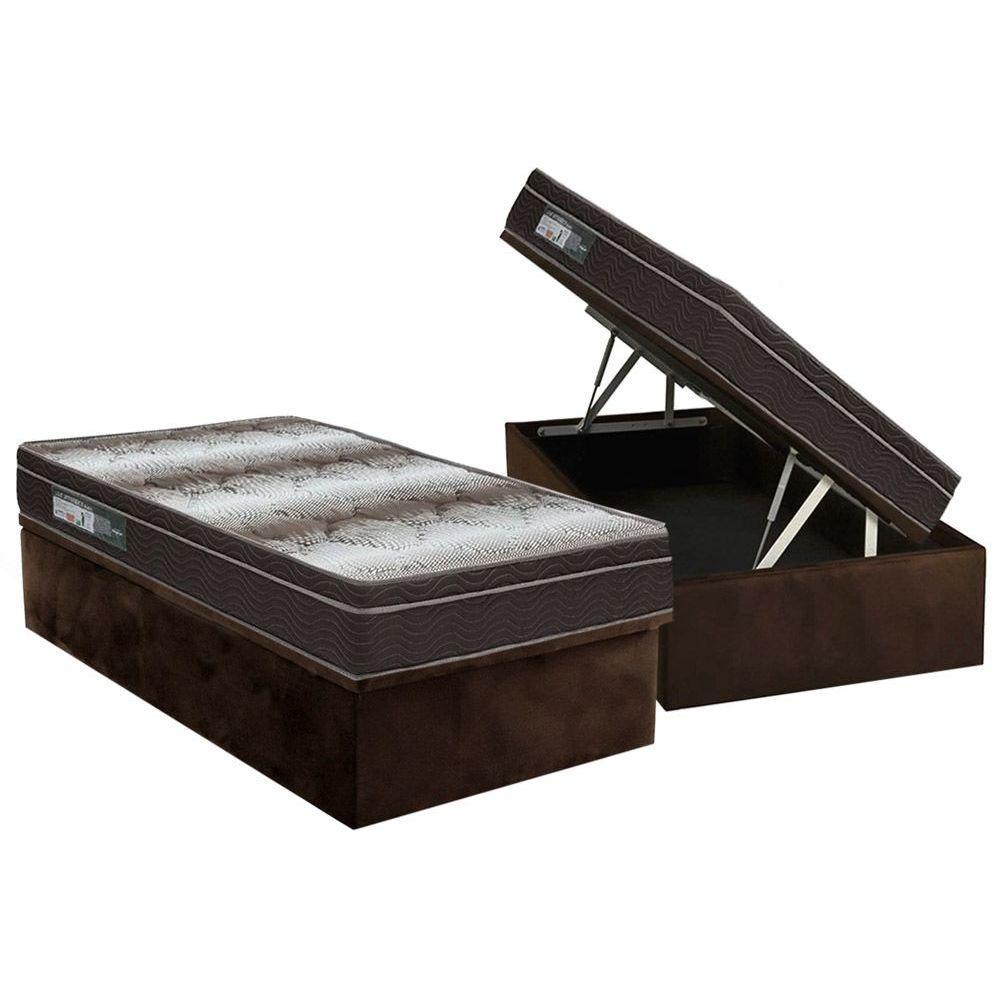 Cama Box Baú Solteiro: Colchão Anatômico Ortobom Ortopédico Light + Base CRC Suede Marrom(88x188)