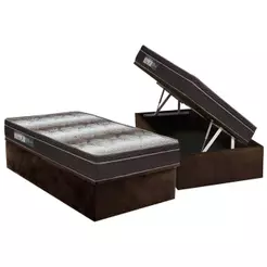 Cama Box Baú Solteiro: Colchão Anatômico Ortobom Ortopédico Light + Base CRC Suede Marrom(88x188)