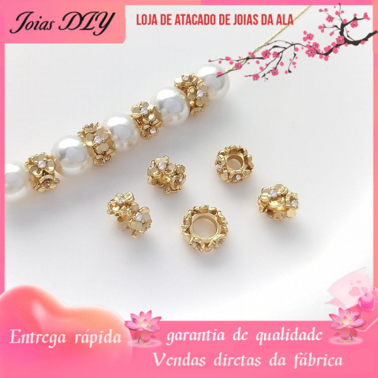 14K banhado a ouro retenção de cor incrustada zircão trevo guirlanda espaçador grânulo anel artesanal DIY frisado pulsei