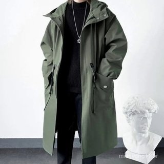 Jaqueta Masculina Com Capuz De Comprimento Médio , Corta-Vento Verde Exército , Sobretudo Estilo Rua .